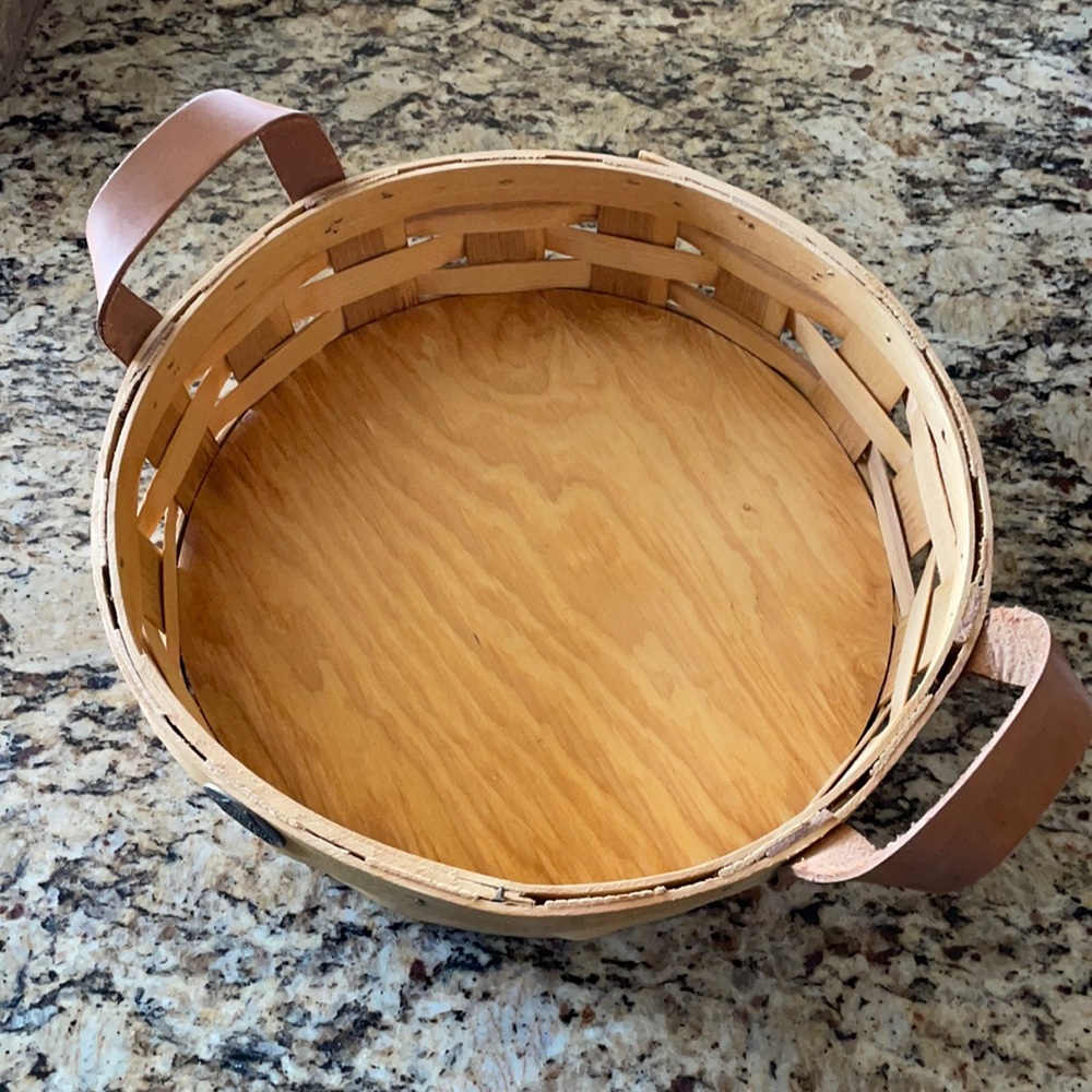 PETERBORO Wooden Basket/Caddy with 2 Leather Handles